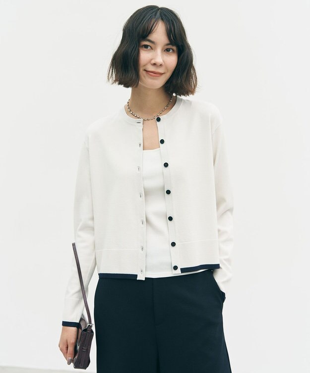 UNFILO マイビューティニット バイカラー カーディガン グレージュ×ブラック