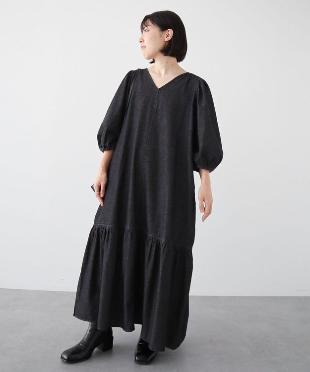 Green Parks ・ＳＵＧＡＲ　ＳＰＯＯＮ　デニムＶネックワンピース Black