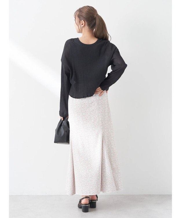 earth music&ecology ＳＥＴ２点クレープリボンブラウス＋インナー Black