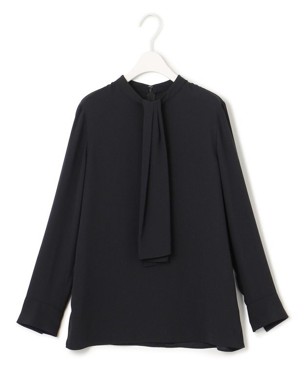ICB L 【WEB限定カラーあり・速乾・洗える】BackSatinAmunzen スカーフタイブラウス ブラック系