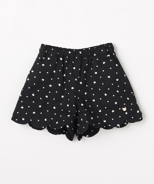 ANY KIDS 【洗濯機可能】スカラップショートパンツ ブラック（ネコ×ドット）