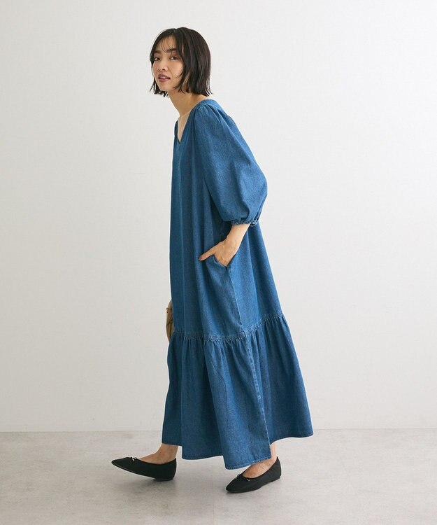 Green Parks ・ＳＵＧＡＲ　ＳＰＯＯＮ　デニムＶネックワンピース Indigo