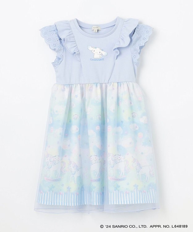 ANY KIDS 【サンリオキャラクターズ×any FAM】オン・オフショルダーチュールワンピース サックスブルー×シナモロール
