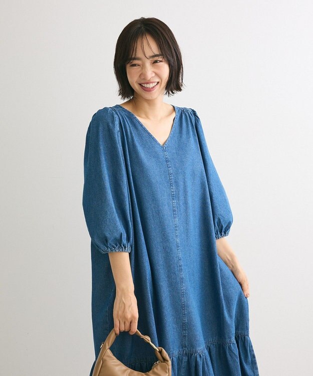Green Parks ・ＳＵＧＡＲ　ＳＰＯＯＮ　デニムＶネックワンピース Indigo