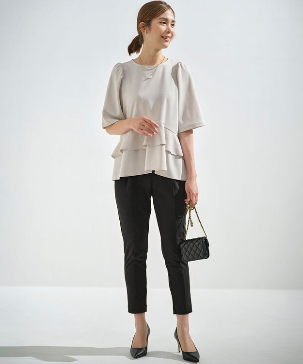 組曲 【接触冷感・吸湿冷感・UVカット】スタイルアップジャージー パンツ ブラック系