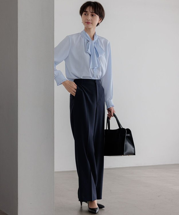 23区 S 【洗える】ドットドビーデシン ブラウス サックスブルー系