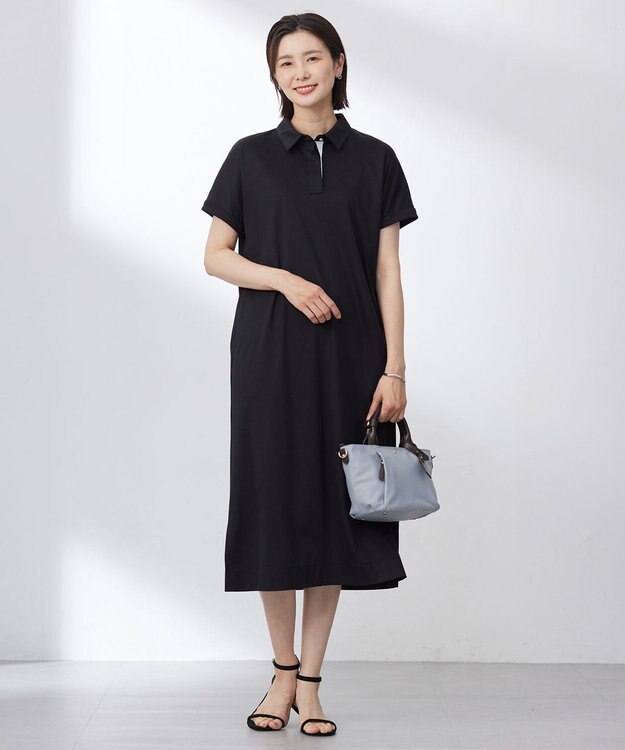 J.PRESS LADIES 【WEB限定カラーあり・洗える】コンパクトコットンスムース ポロワンピース ブラック系