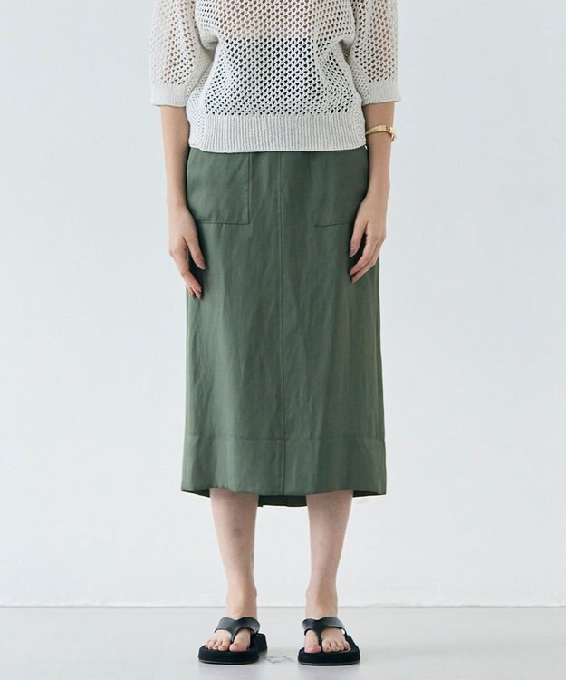 BEIGE， 【洗える】BERNARD / リネンアウトポケットハイウエストスカート Olive