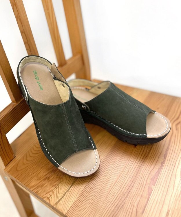 Pointer 本革 超軽量厚底サボサンダル カーキ(ヌバック)