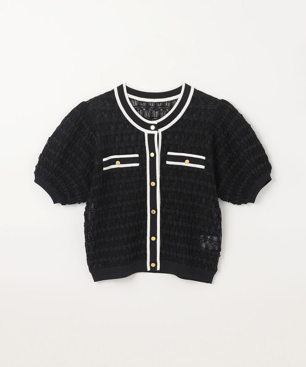 GRACE CONTINENTAL バイカラーシアーニットカーディガン ブラック