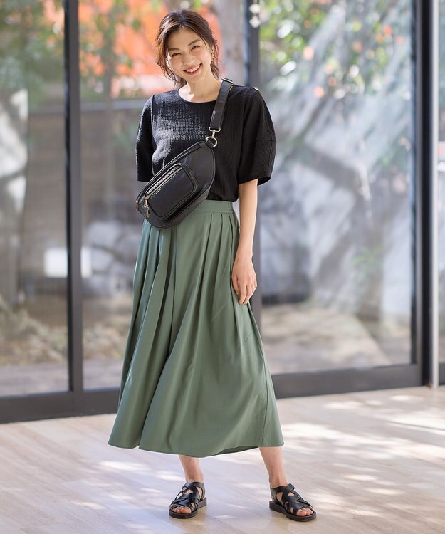 ANY L 【洗濯機可能/接触冷感/UVケア/イージーケア/ウエストゴム】清涼リラックススカーチョ グリーン