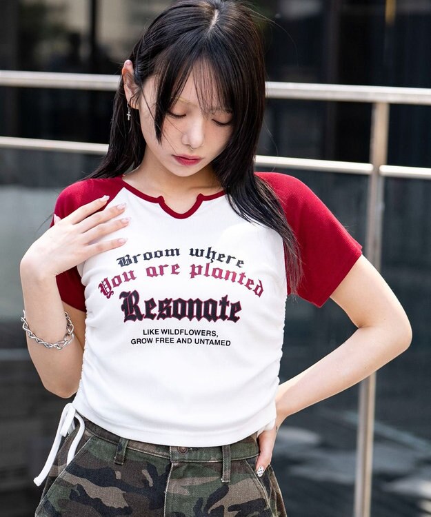 WEGO キーネックサイドレースアップちびT 柄7