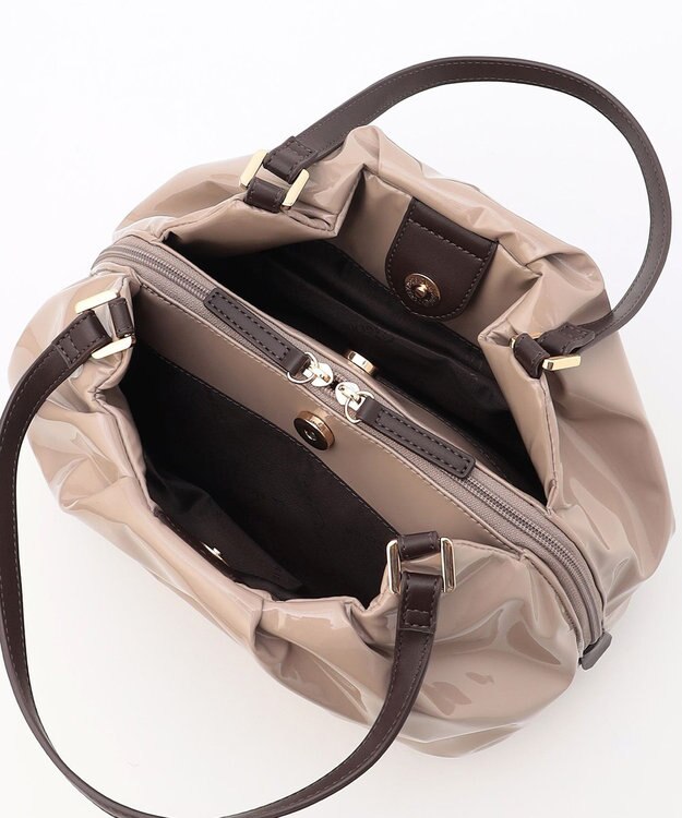 LA BAGAGERIE ソフトエナメル2WAYハンドバッグ Mサイズ グレージュ