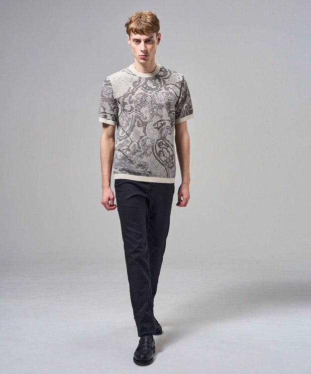 JOSEPH HOMME オリエンタルブラインドジャガード　クルーネック半袖ニットTEE アイボリー系