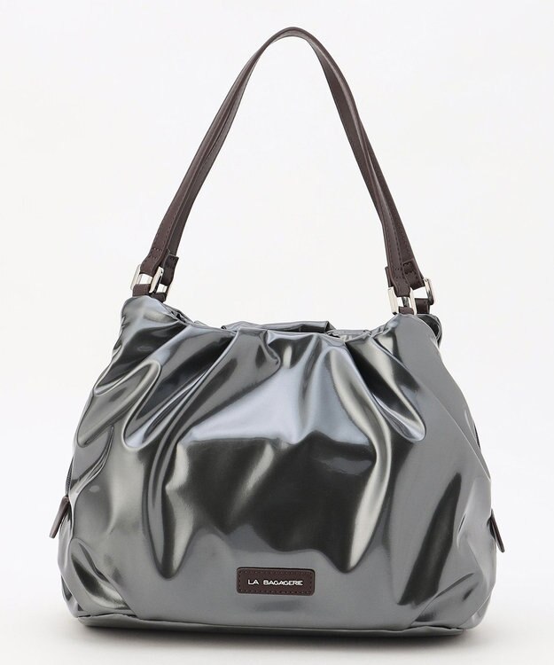 LA BAGAGERIE ソフトエナメル2WAYハンドバッグ Mサイズ ガンメタリック