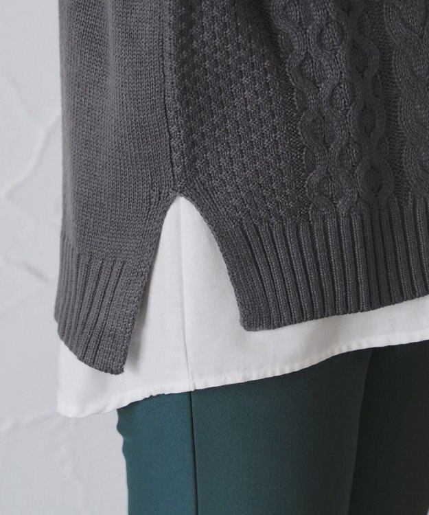 Tiaclasse 【2点セット】ニットベスト＋起毛シャツ チャコールグレー