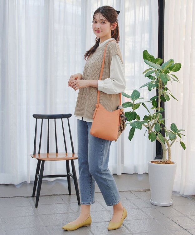 Tiaclasse 【2点セット】ニットベスト＋起毛シャツ ベージュ