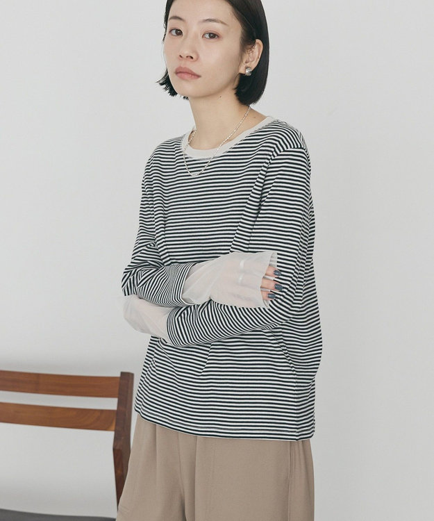 AMERICAN HOLIC 袖チュールレイヤードプルオーバー Border