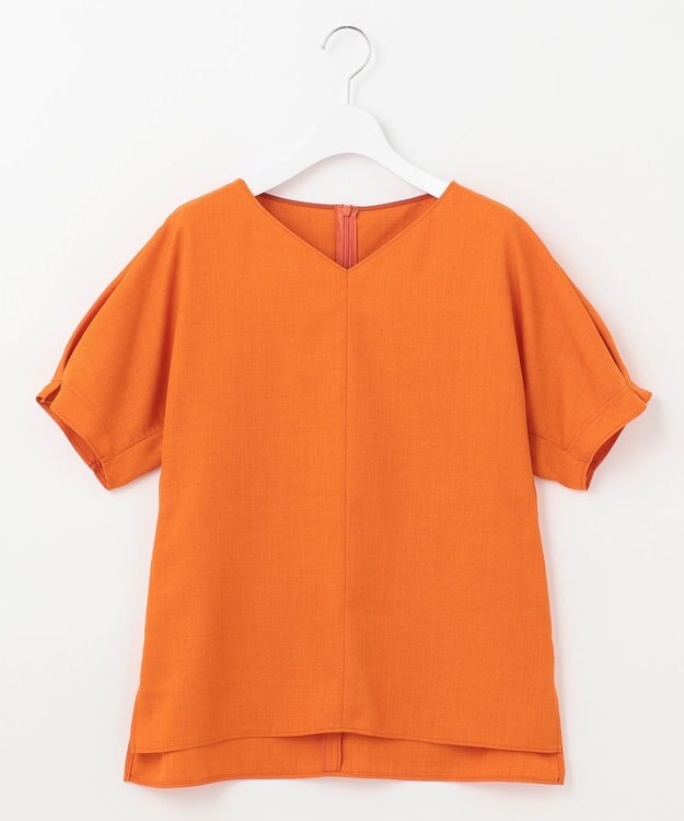 自由区 【接触冷感・速乾・UVカット・撥水・防シワ】リネンライクツイル プルオーバーブラウス オレンジ系