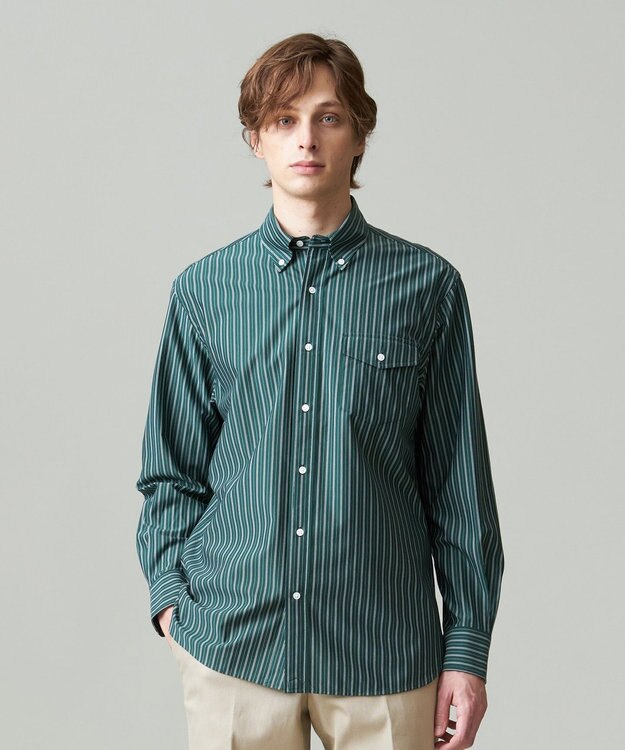 J.PRESS MEN KANEMASA マルチストライプジャージ シャツ ダークグリーン系1