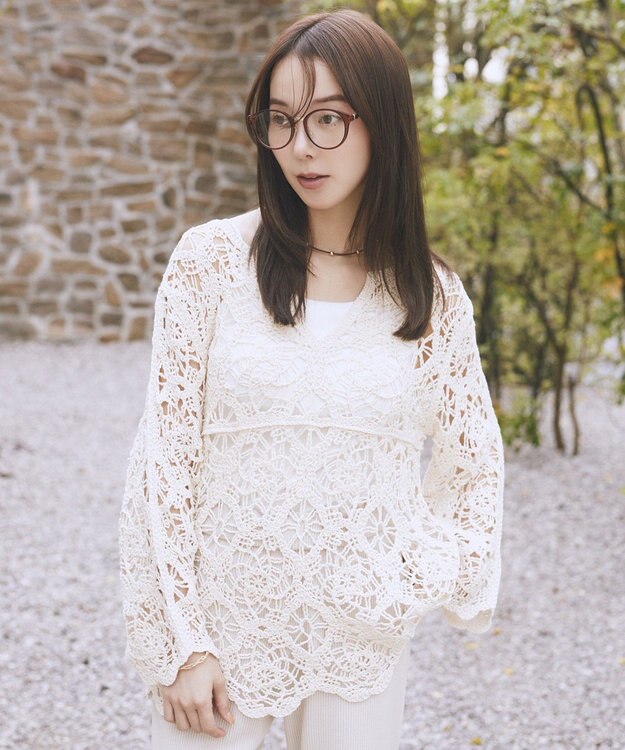 earth music&ecology クロシェ風プルオーバー Ivory