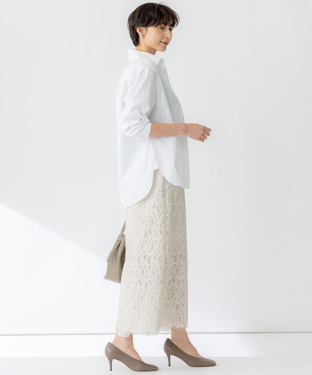 23区 【洗える】ジオメトリックレース Iライン スカート ベージュ系