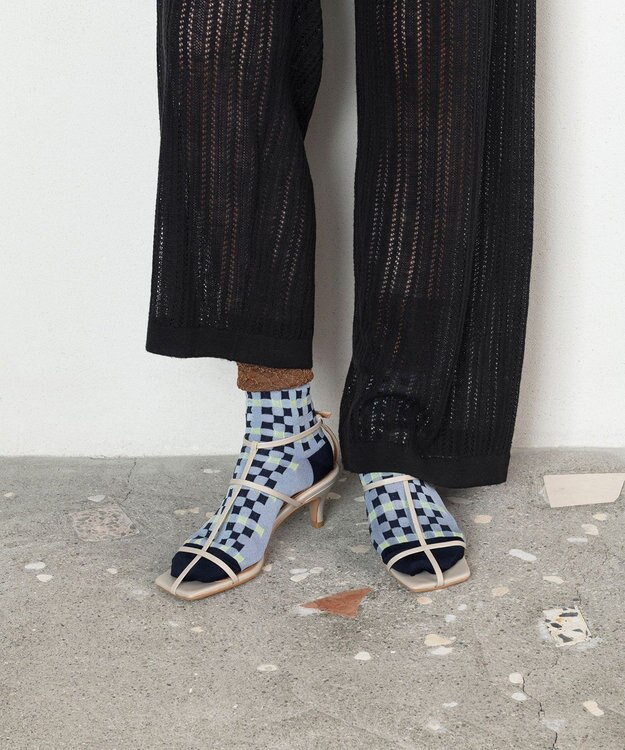 TRICOTE フレア チェックソックス 32BLUE