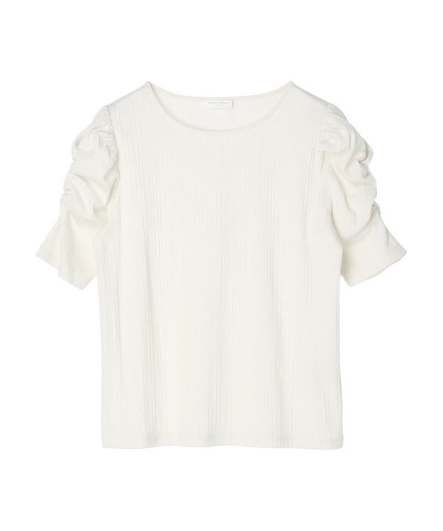 Green Parks リブ肩デザイン５分袖プルオーバー Ecru