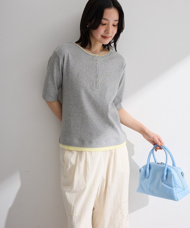 Green Parks 配色ヘンリーネック半袖プルオーバー Gray Mixture