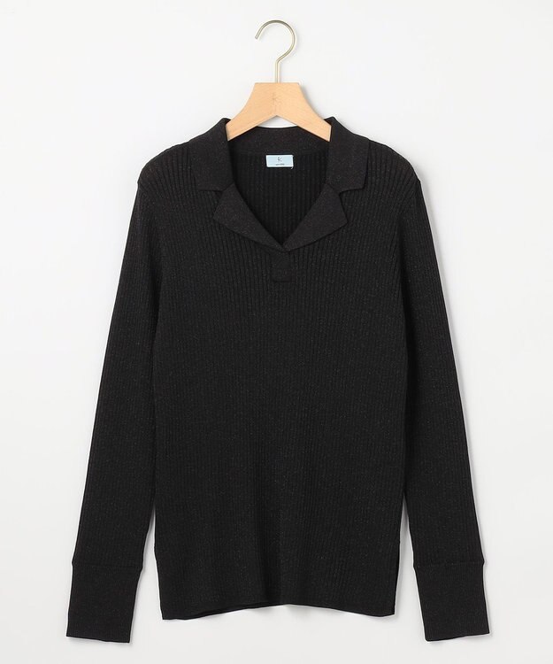 組曲 ラメリブポロ襟 ニット ブラック系