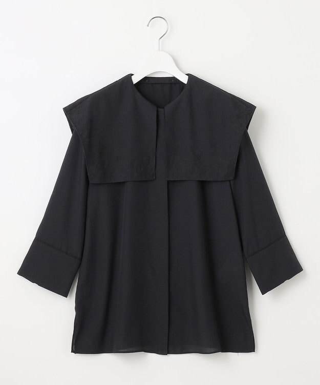 自由区 S 【2WAY・洗える】コードエンブロイダリー襟付き ブラウス ミッドナイト