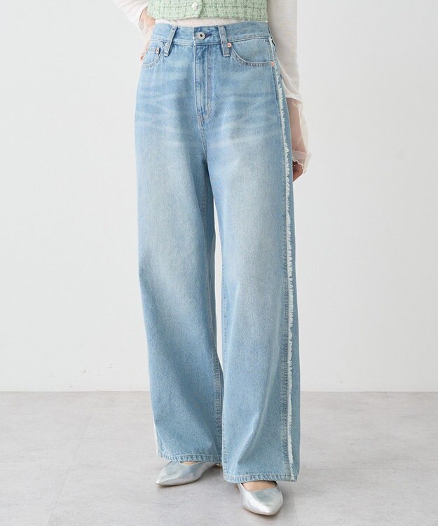 earth music&ecology ワイドフリンジデニムパンツ Light Indigo