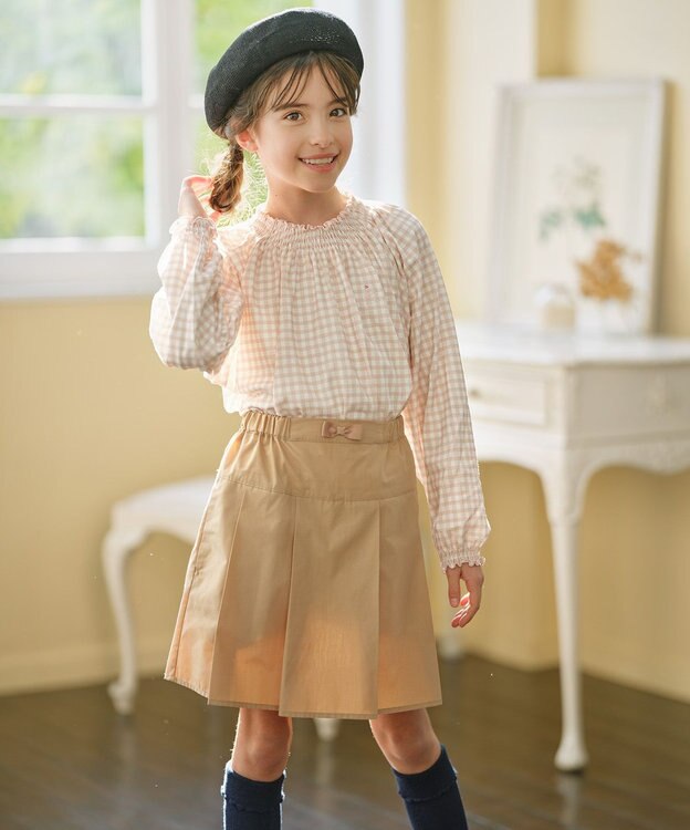 組曲 KIDS 【110-140㎝】シャーリングチェック トップス ピンクベージュ系5