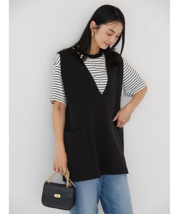 AMERICAN HOLIC ＶネックＷポケットニットベスト Black