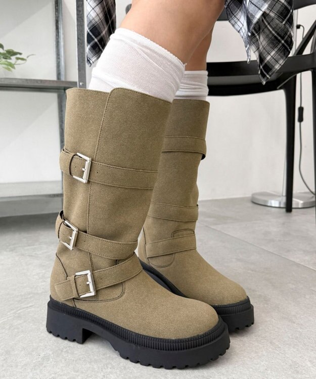WEGO サイドベルトロングブーツ ベージュ