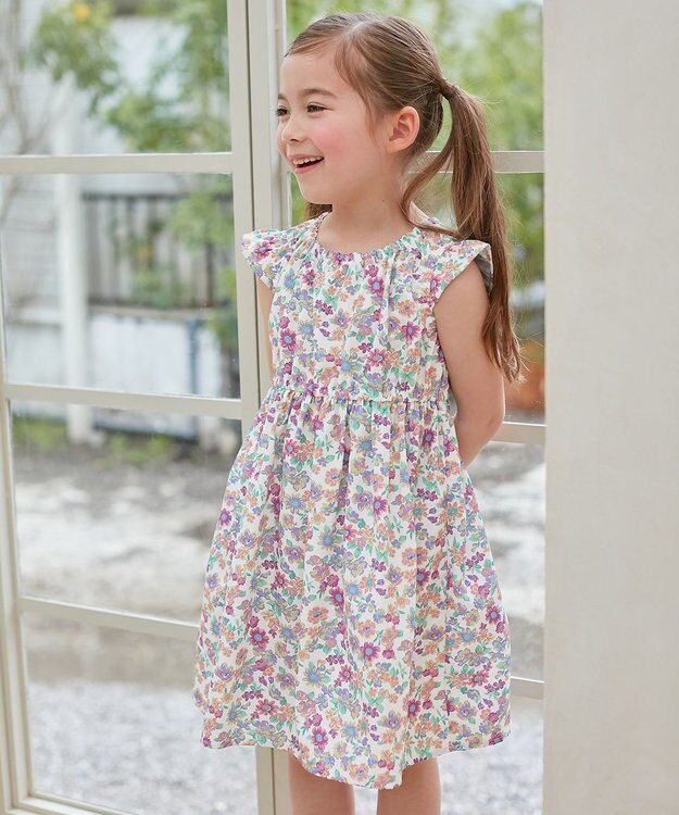 ANY KIDS プリント サマー ワンピース オフホワイト×花柄