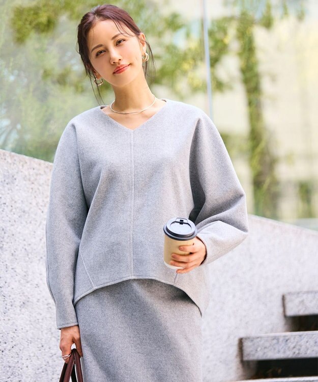 #Newans 【洗濯機可能/セットアップ】コクーンシルエットエアリープルオーバー トップグレー