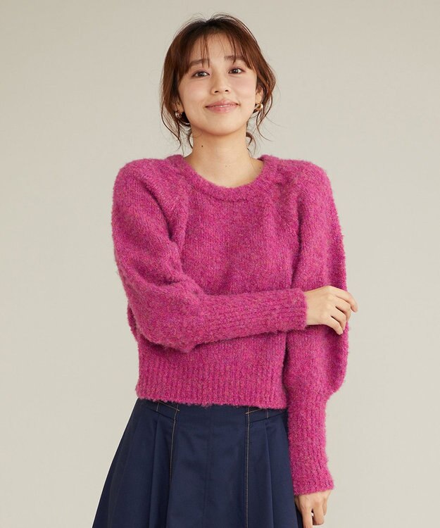 Feroux 【洗える】ブークレーラグラン ニット ローズ系