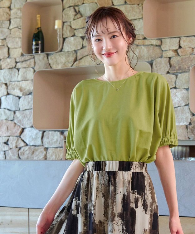 Tiaclasse 【接触冷感】袖ギャザードルマンプルオーバー ライム