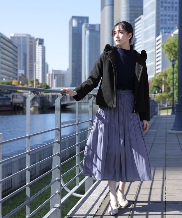 Tiaclasse エコファー付きフードショートコート ブラック