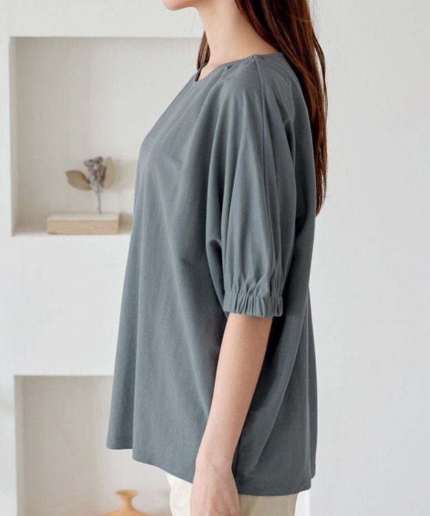 Tiaclasse 【接触冷感】袖ギャザードルマンプルオーバー ブルーグレー
