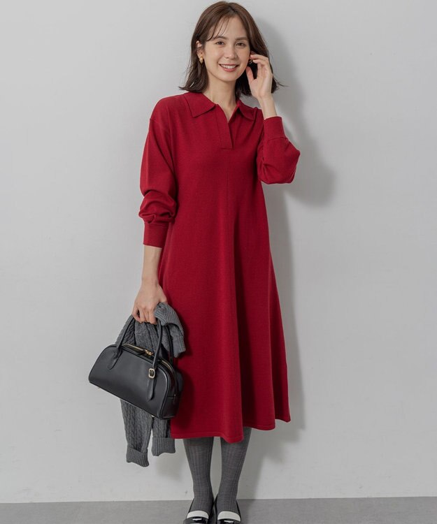 組曲 【加藤ローサさん着用】スキッパーニット ワンピース レッド系