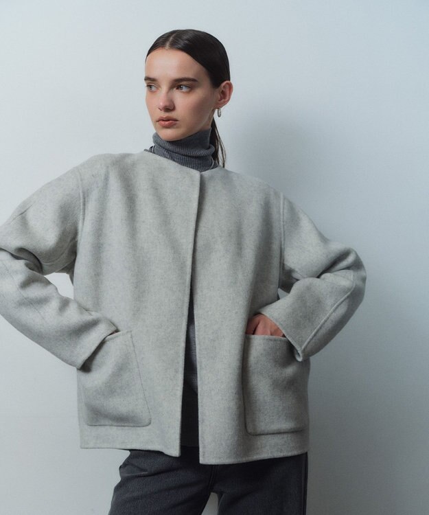 BEIGE， 【WEB限定】PAYSON / ウールリバーノーカラーショートコート L.Gray