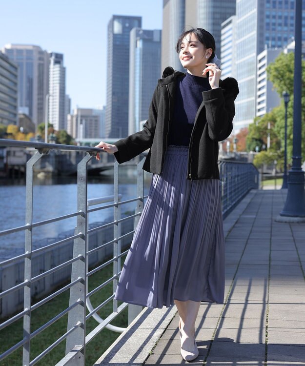 Tiaclasse エコファー付きフードショートコート ブラック