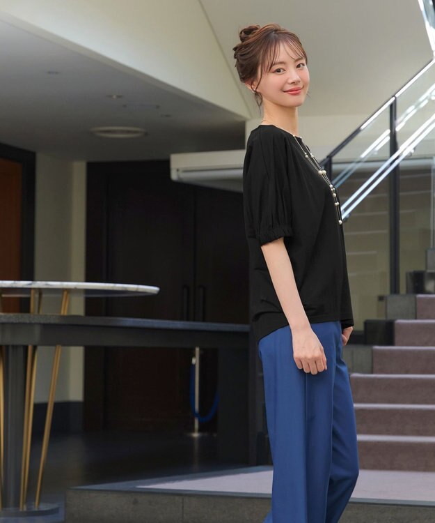 Tiaclasse 【接触冷感】袖ギャザードルマンプルオーバー ブラック