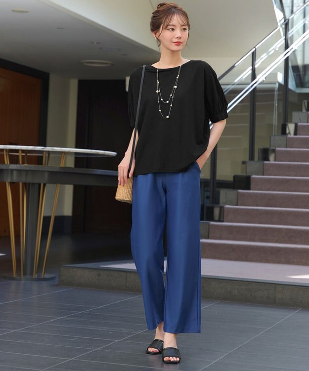 Tiaclasse 【接触冷感】袖ギャザードルマンプルオーバー ブラック