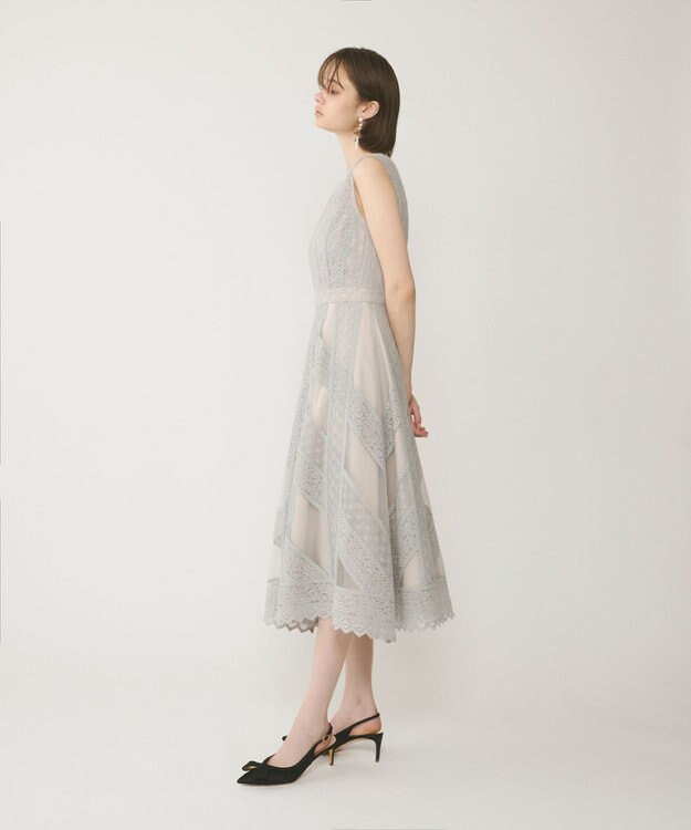 GRACE CONTINENTAL レースパッチワークドレス グレー