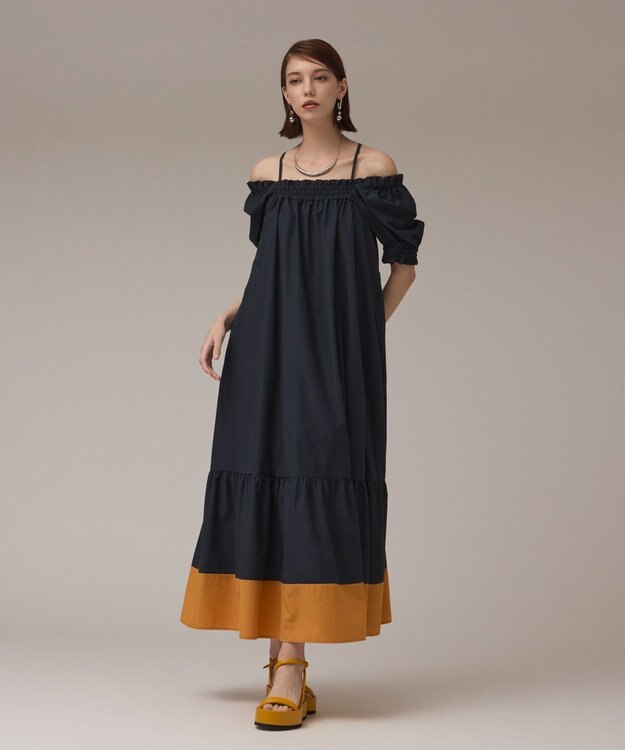 GRACE CONTINENTAL ギャザーロングワンピース ネイビー