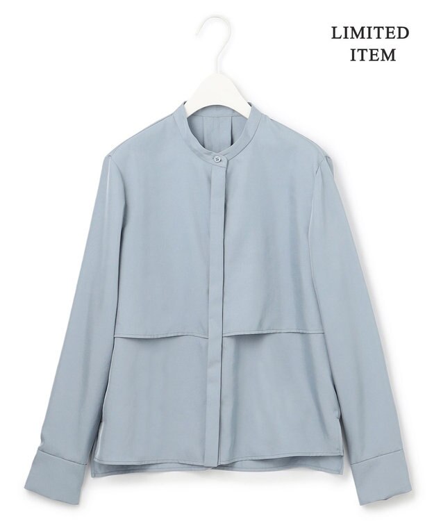 ICB 【WEB限定・洗える】シルキーツイル  クロップドシャツ ブルー系