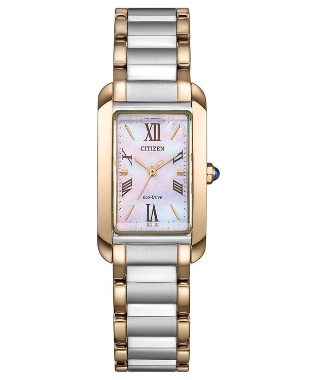 CITIZEN 【白蝶貝のレクタンギュラーモデル】使いやすいシルバーとウォームゴールドのバイカラーウオッチ ウォームゴールド